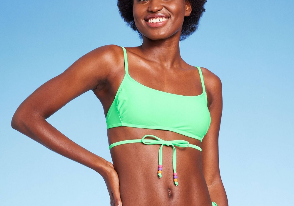 Mint Green Beaded Wrap Bralette Bikini Top for Women - S