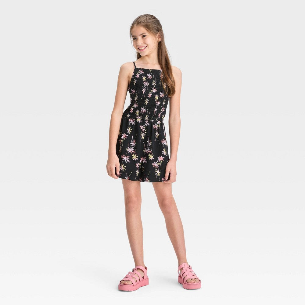 Black Art Class Girls Smocked Woven Romper Size S