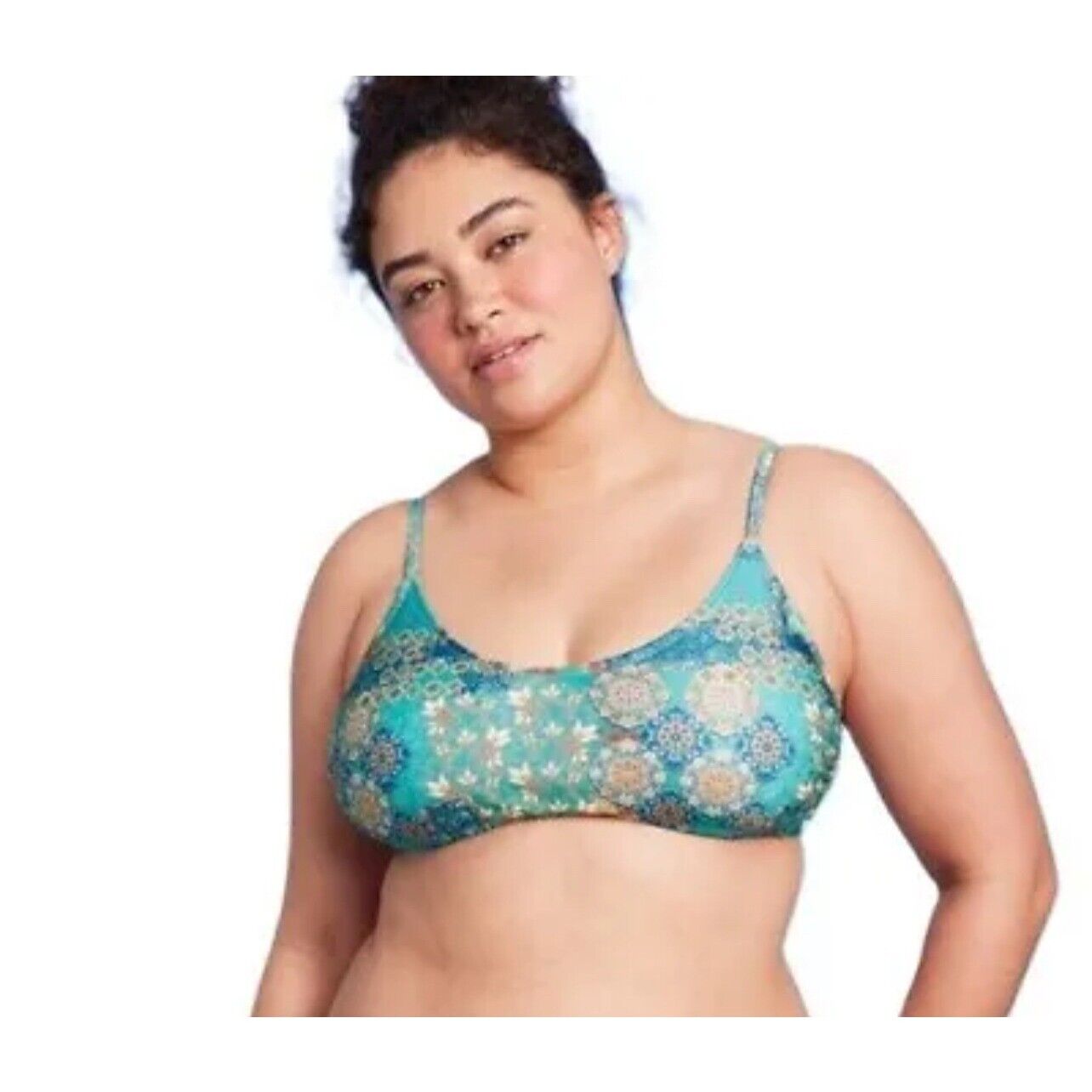 Wild Fable Blue Patchwork Print Bralette Bikini Top for Women Size XXS
