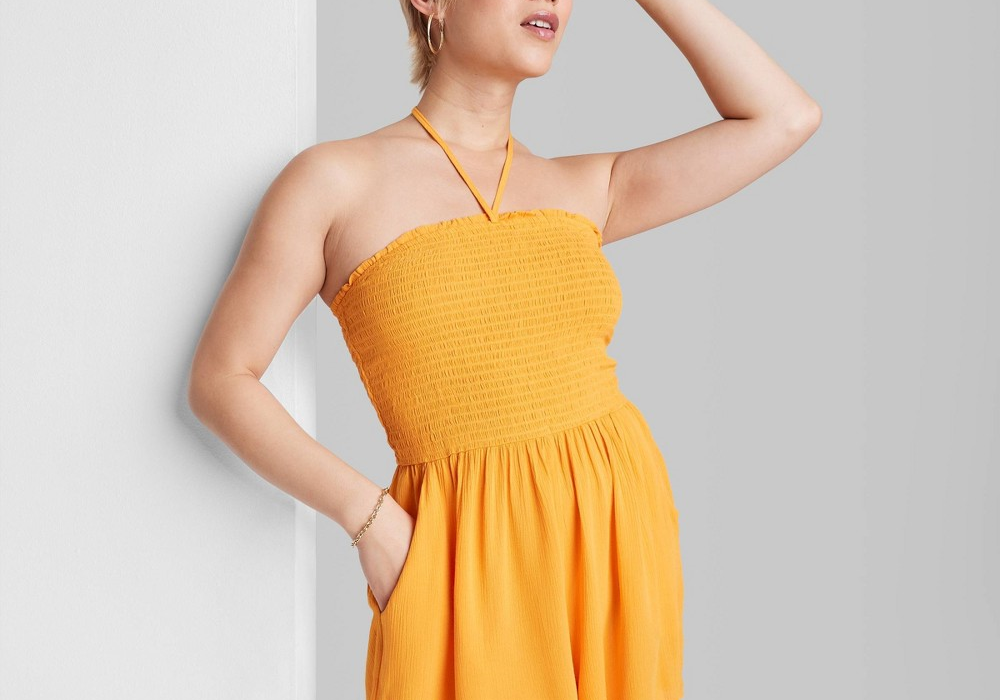 Mango Orange Smocked Romper - Wild Fable Women's Sleeveless Size M