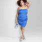 Wild Fable Women's Blue Satin Bodycon Dress with Lace-Up Back Size XXL