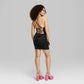 Black Satin Bodycon Dress with Lace-Up Back - Women's XS by Wild Fable