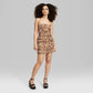 Wild Fable Women's Satin Tiger Print Bodycon Dress - Lace-Up Back - Cognac - Size S