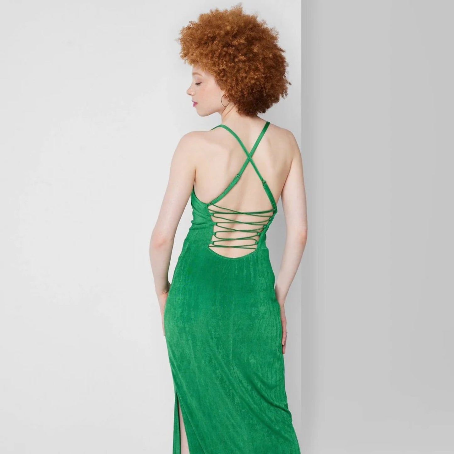 Wild Fable Green Maxi Bodycon Dress with Lace-Up Back - Women's XS