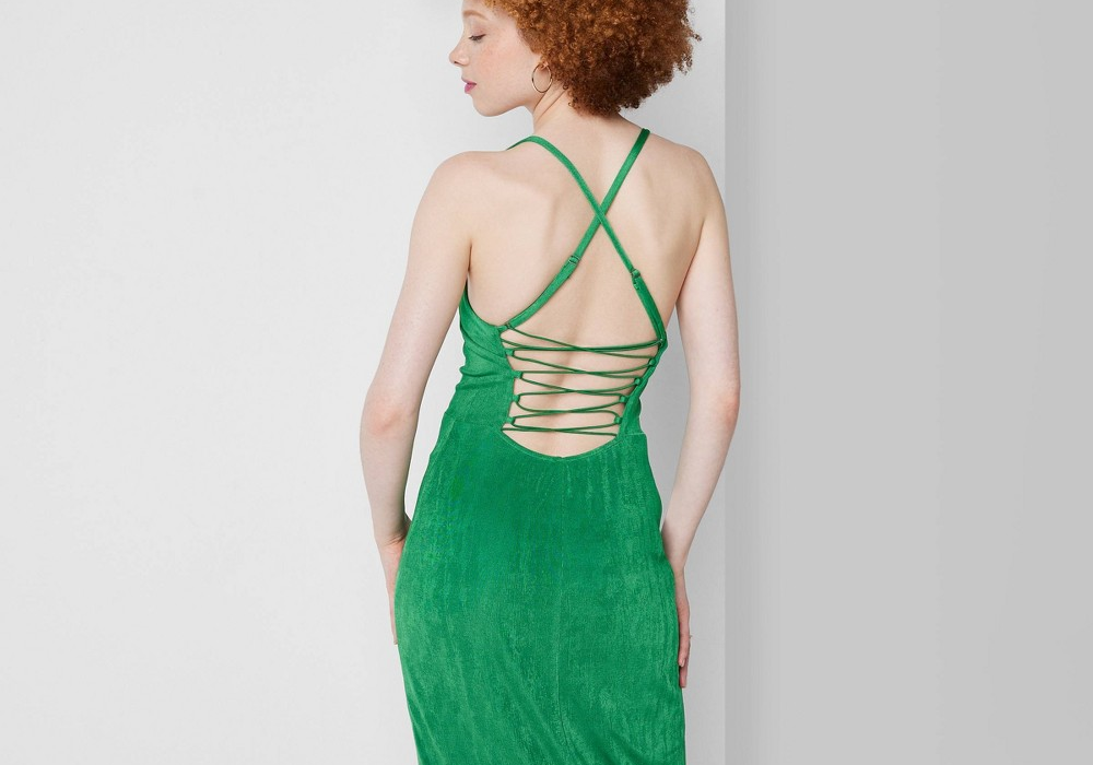 Wild Fable Green Maxi Bodycon Dress with Lace-Up Back - Women's XS