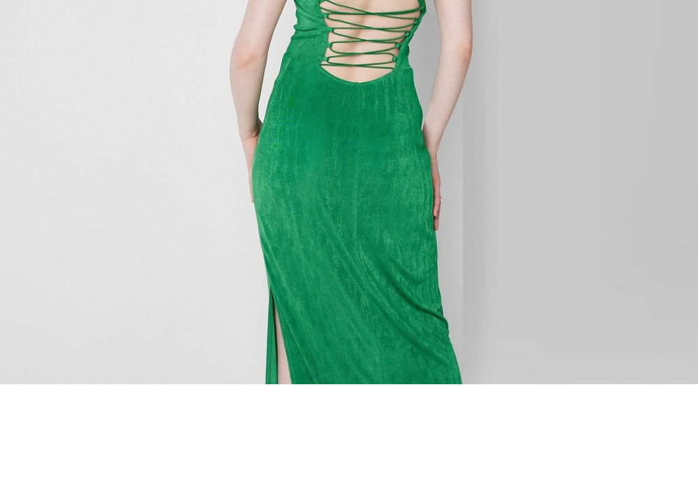 Wild Fable Green Maxi Bodycon Dress with Lace-Up Back - Women's XS
