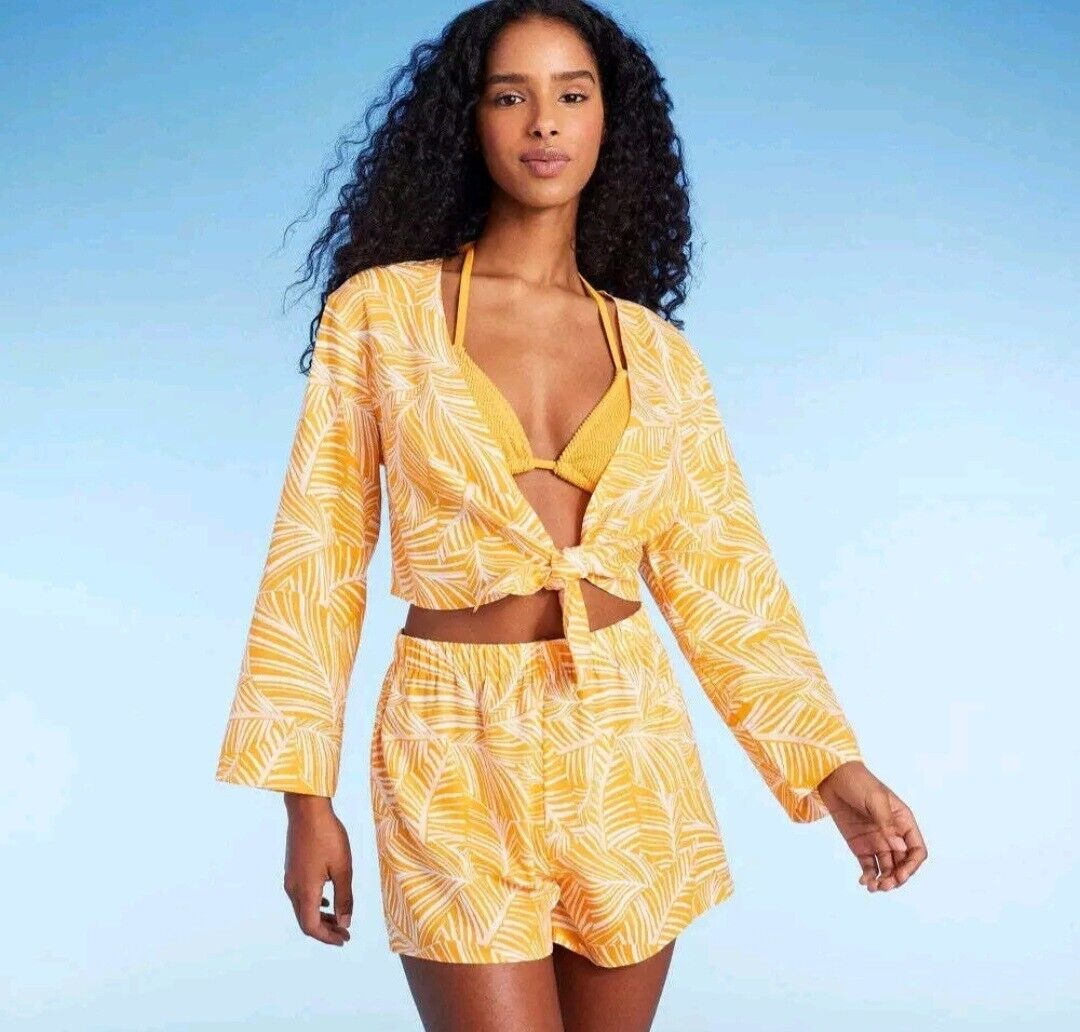 Shade & Shore Women's Orange Top with Tie-Front Cover Up Size XL