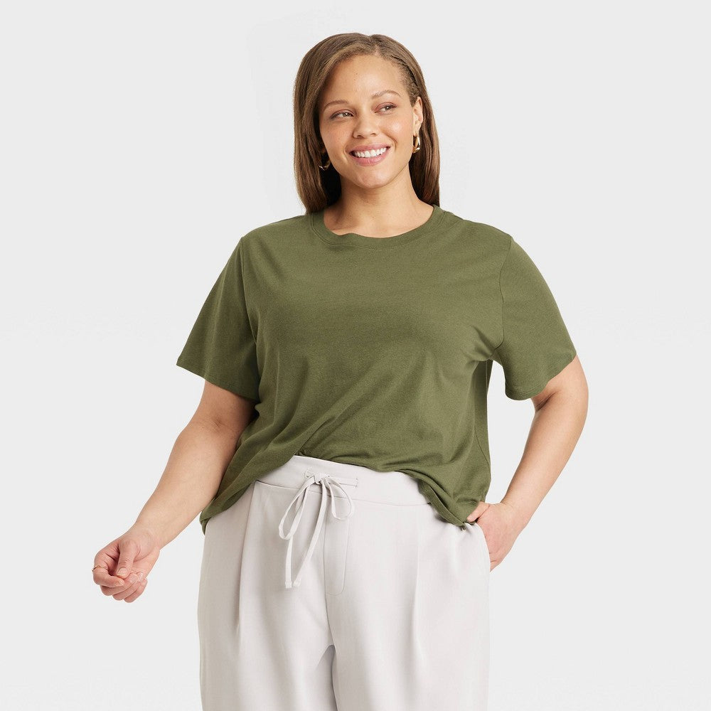 A New Day Short Sleeve T-Shirt Olive Green Size 1X