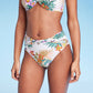 Shade & Shore Women's High Waist Twist-Front Bikini Bottom - Tropical Cream Print Size S