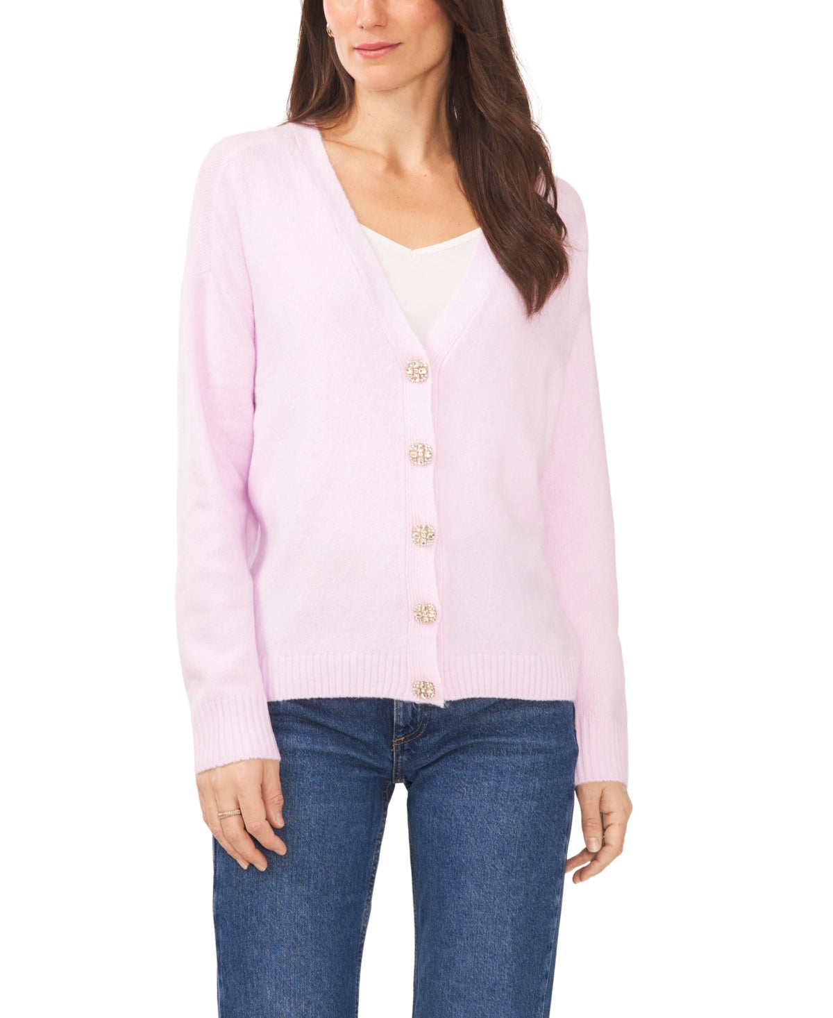 CeCe Women's Button V Neck Sweater Purple Size L