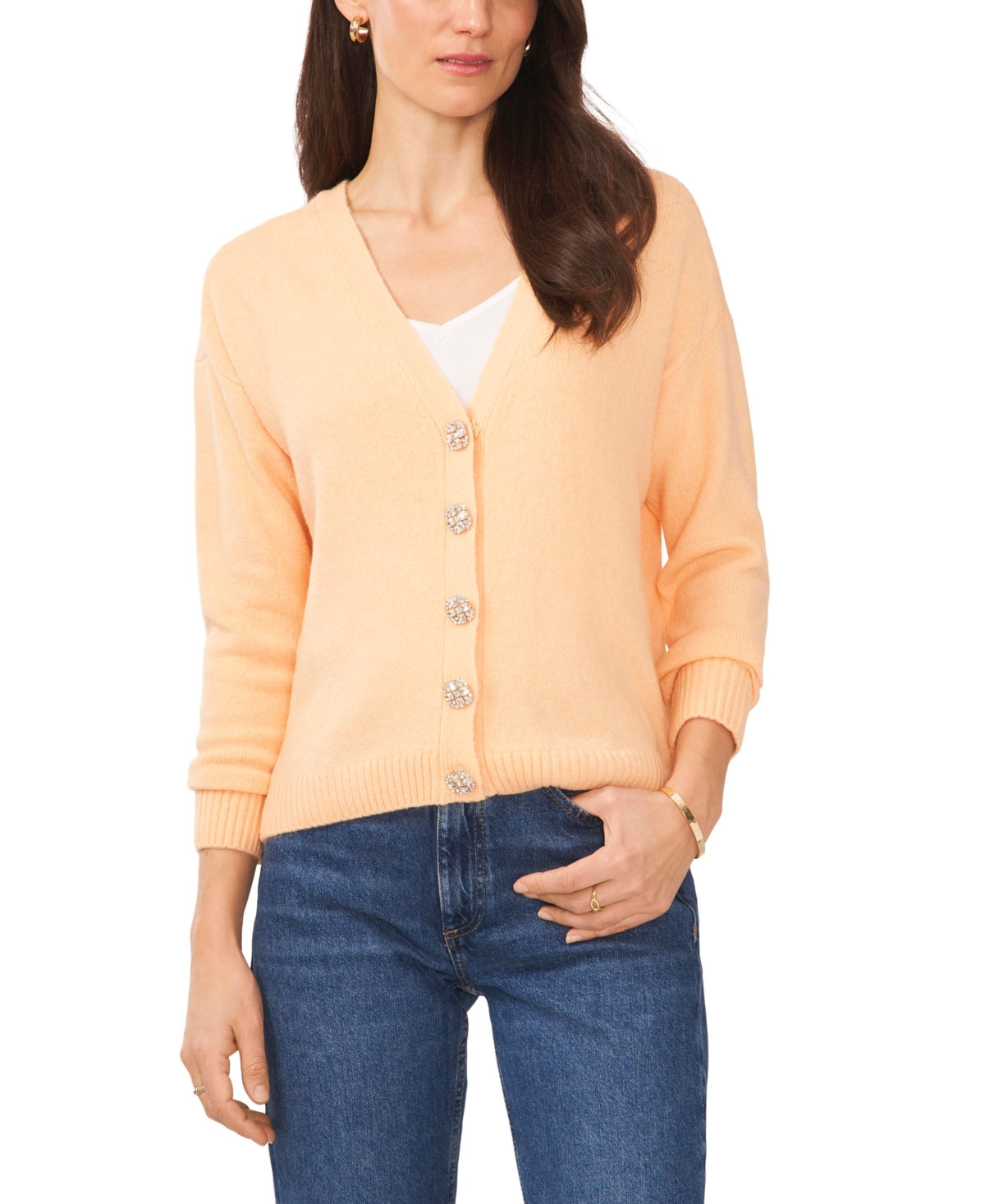 Vince Camuto Women's Button V Neck Sweater Yellow Size Medium