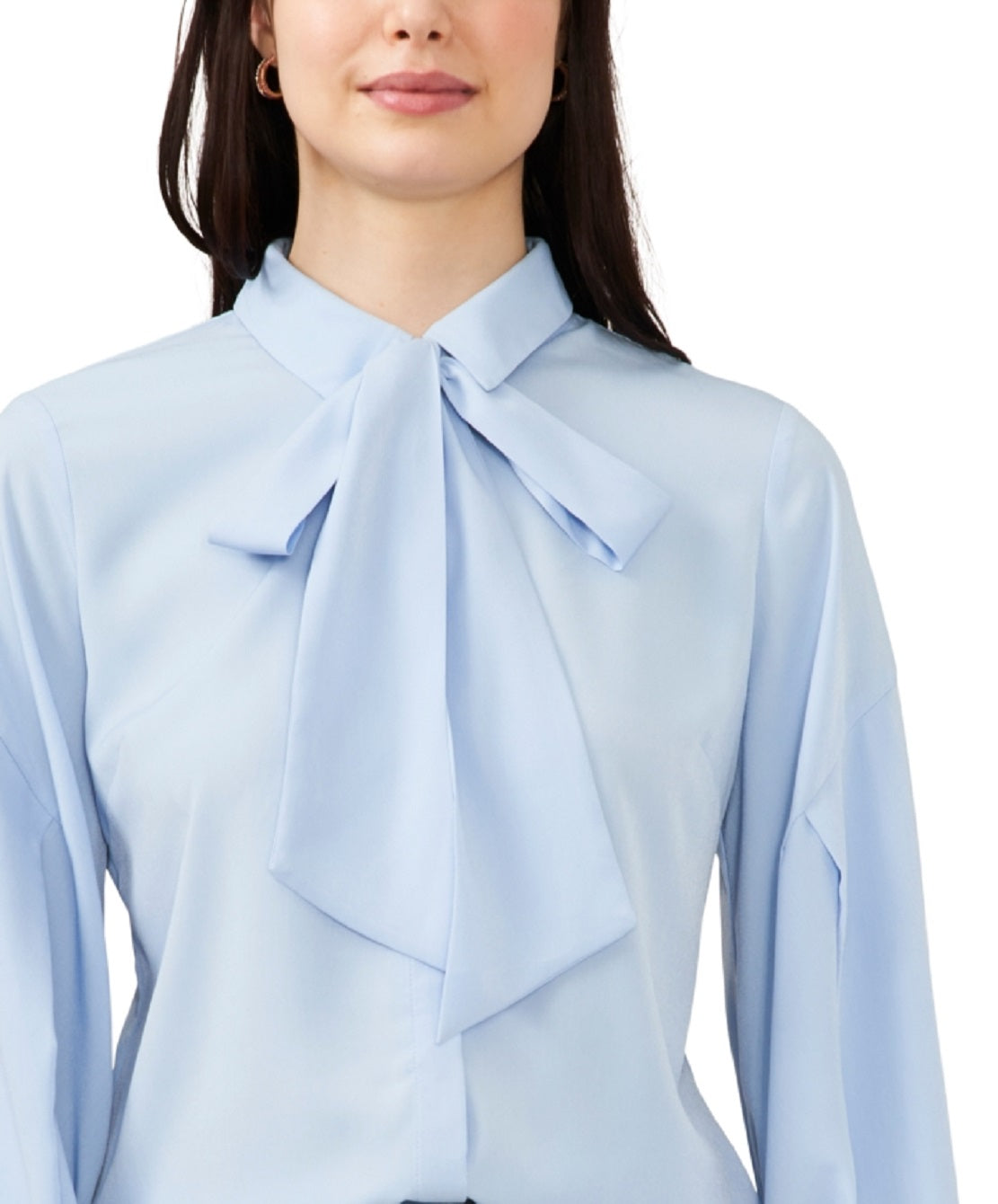 CeCe Women's Tie Neck Blouse Blue Size Medium