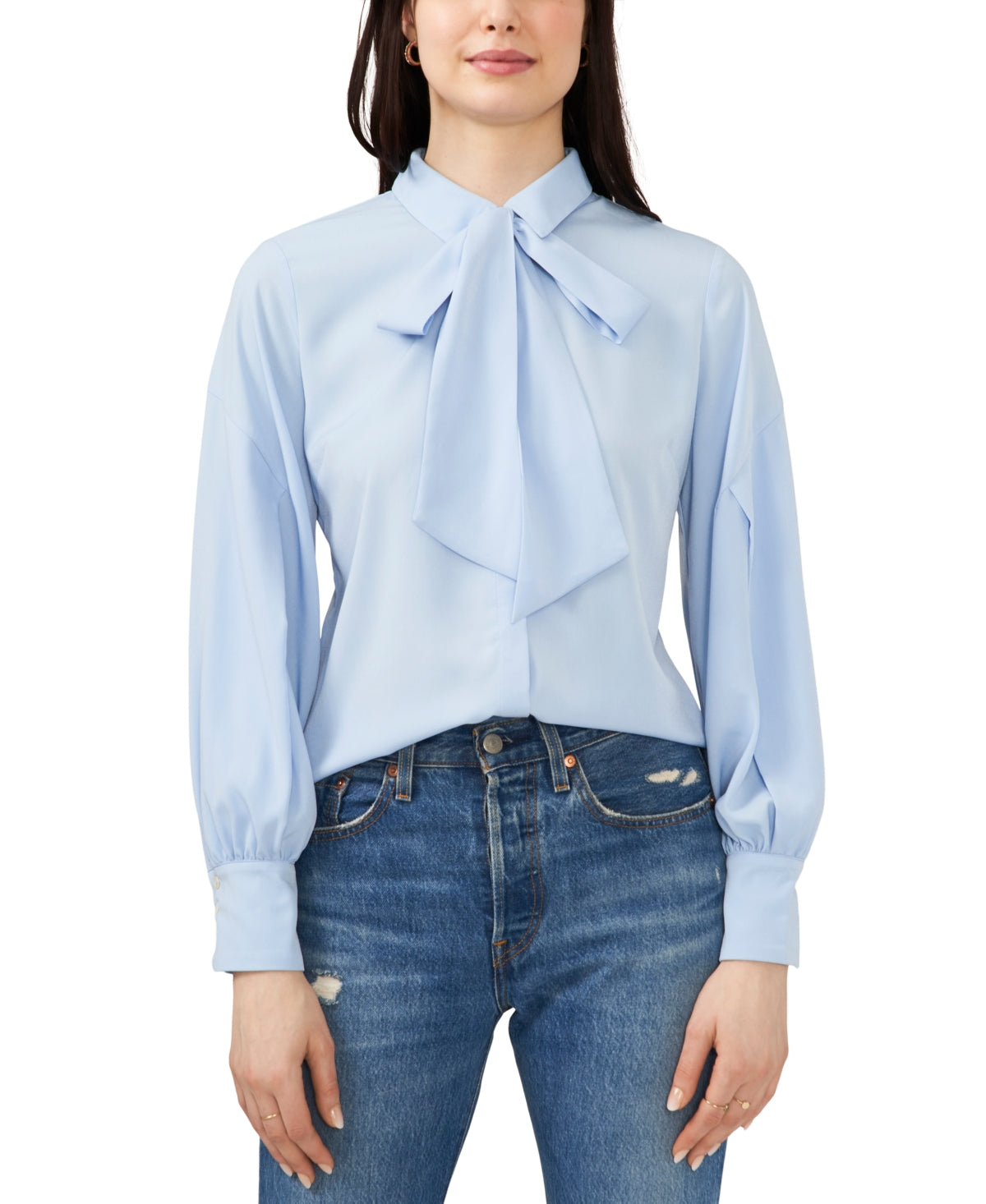 CeCe Women's Tie Neck Blouse Blue Size Medium