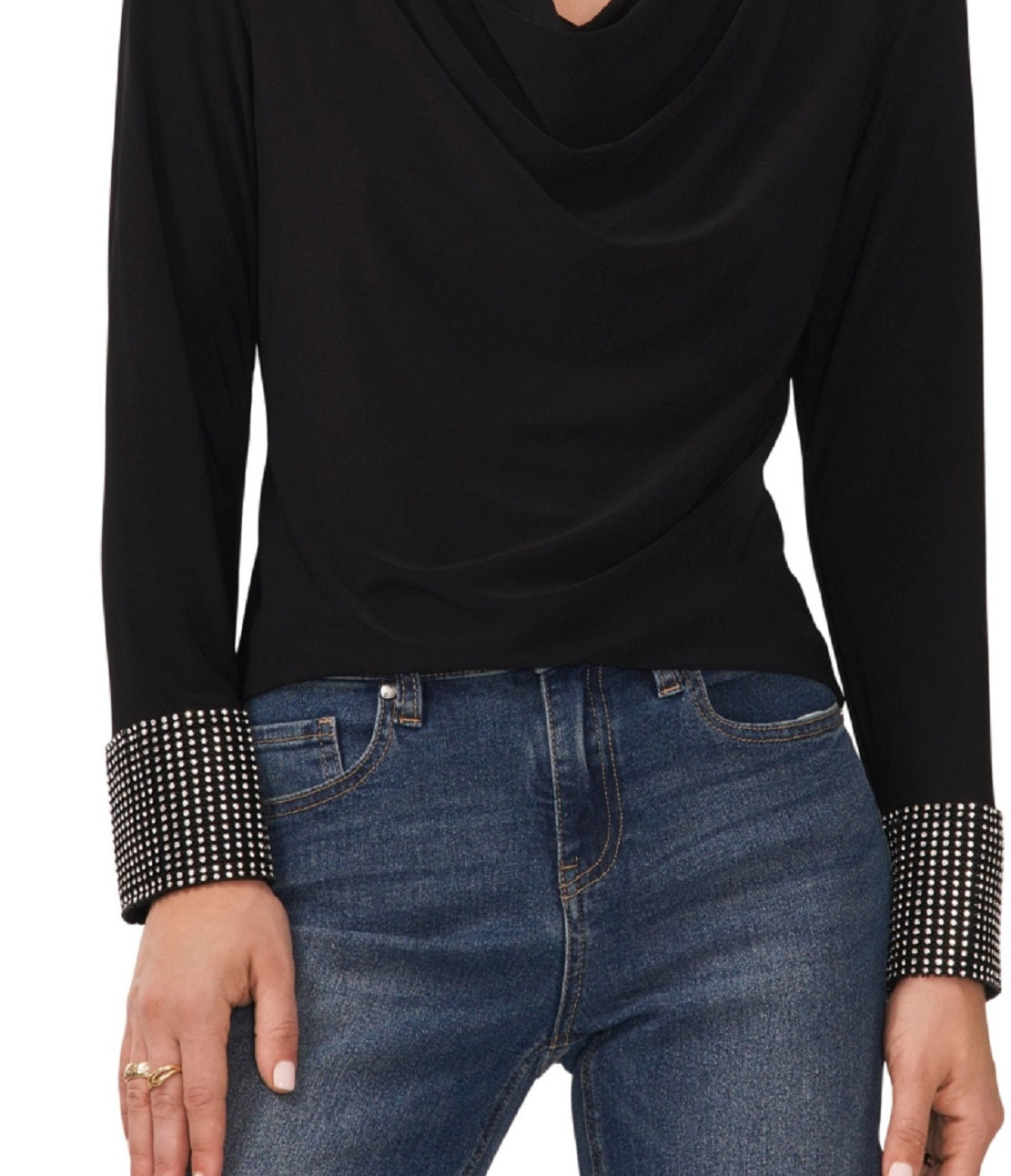 Vince Camuto Women's Long Sleeve Cowl Neck Top Black Size Medium