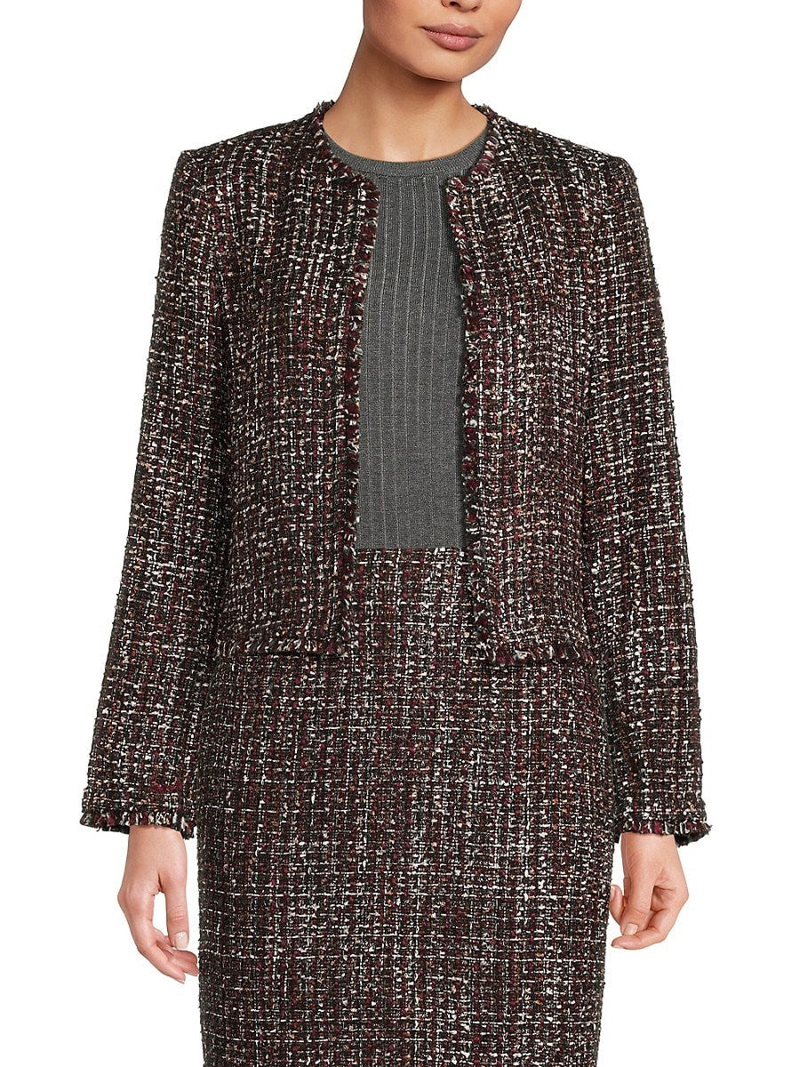 Calvin Klein Womens Open Front Tweed Jacket Black Multi Size 2