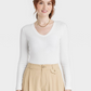 A New Day White Long Sleeve V-Neck Women's T-Shirt Size M