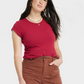 Universal Thread Women's Dark Red Fitted Short Sleeve T-Shirt Size L