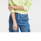 Lime Green Women's Cropped Quarter Zip Sweatshirt - Universal Thread Size L
