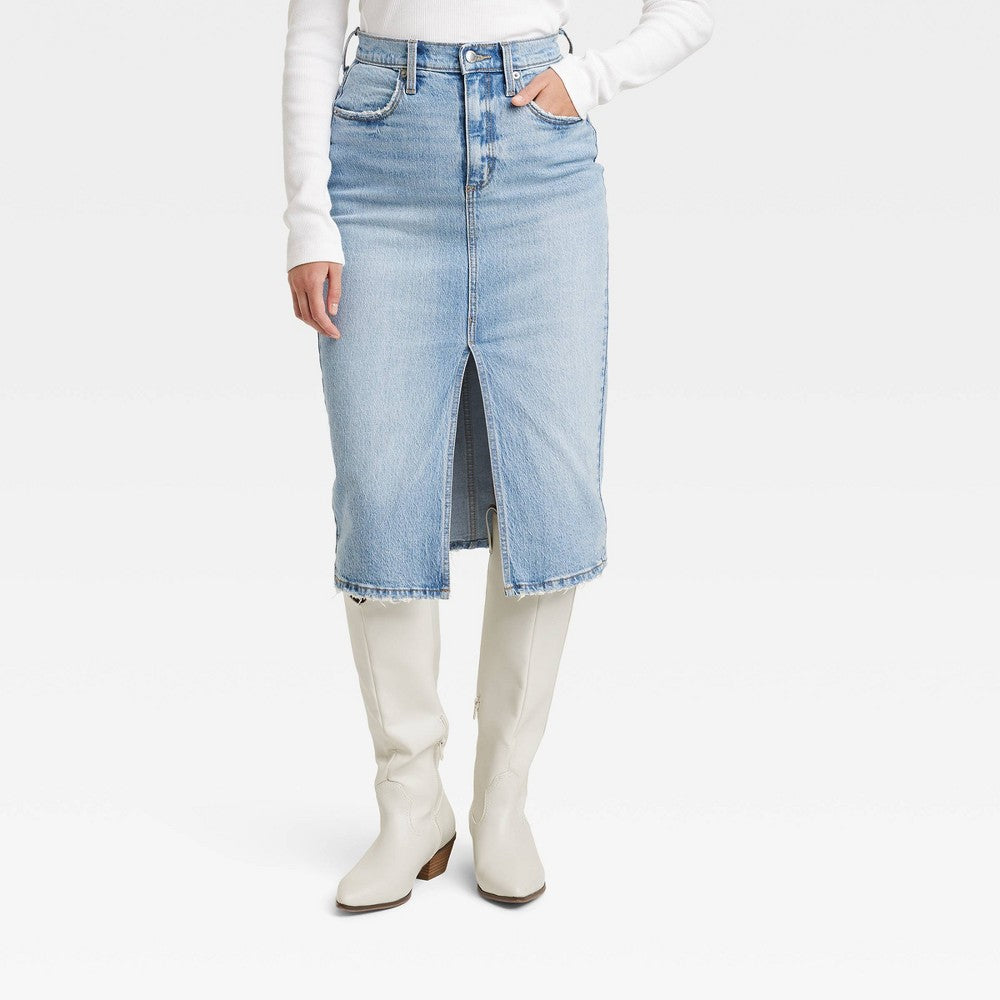 Light Wash High-Rise Denim Midi Skirt for Women - Size 10 Universal Thread