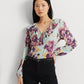 Lauren Ralph Lauren Womens Ruffled Blouson Sleeve Tie Neck Top Light Green Multi