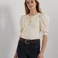 Lauren Ralph Lauren Womens Lace Up Puff Sleeve Top Winter Cream