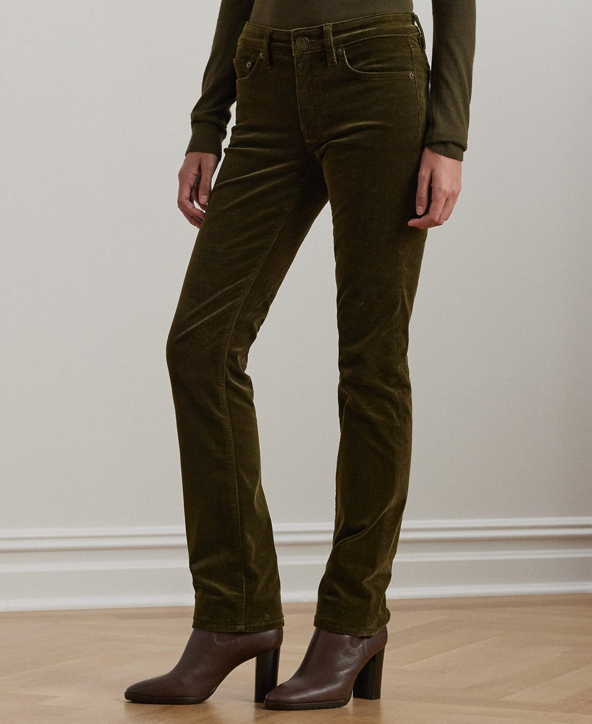 Lauren Ralph Lauren Petite Stretch Corduroy Mid Rise Straight Pants Green
