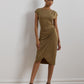 Lauren Ralph Lauren Womens Ring Trim Jersey Cap Sleeve Sheath Dress Honey Tan
