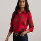 Lauren Ralph Lauren Womens Classic Fit Print Satin Charmeuse Shirt Red Multi
