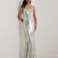 Lauren Ralph Lauren Womens Sequined Sleeveless Gown Aqua Pearl