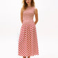 Tommy Hilfiger X Sofia Richie Grainge Womens Striped Smocked Bodice Maxi Dress Medium Red Stripe