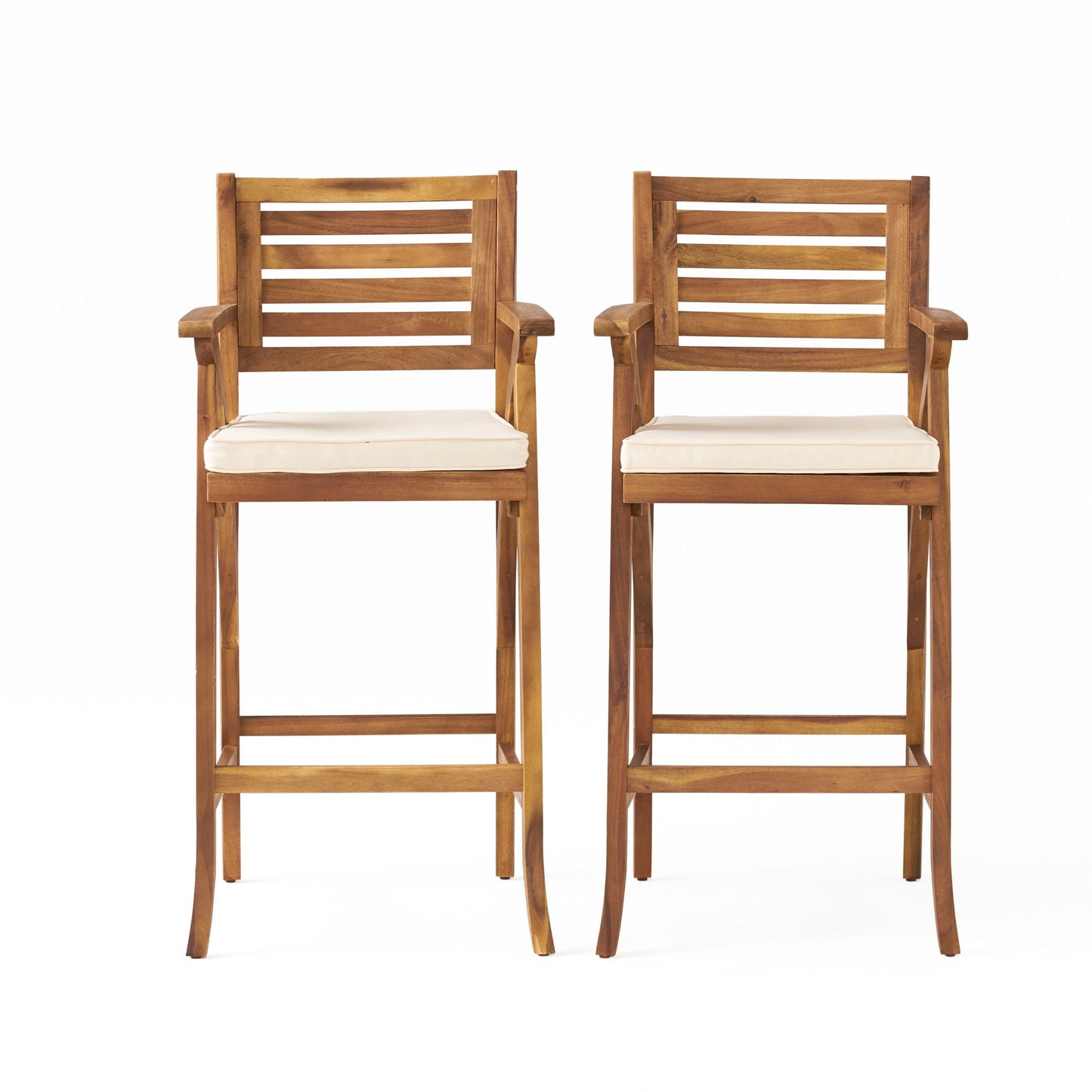 Barstool With Soft Curved Lines and Sturdy Frame (Set of 2) - Brown