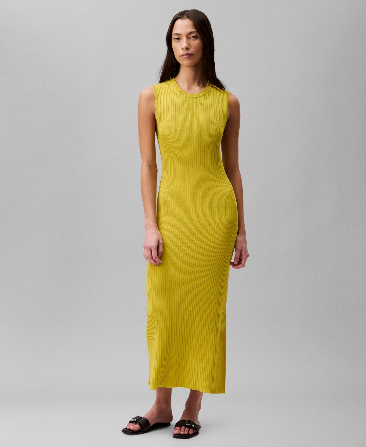 Calvin Klein Womens Ribbed Maxi Dress Warm Olive