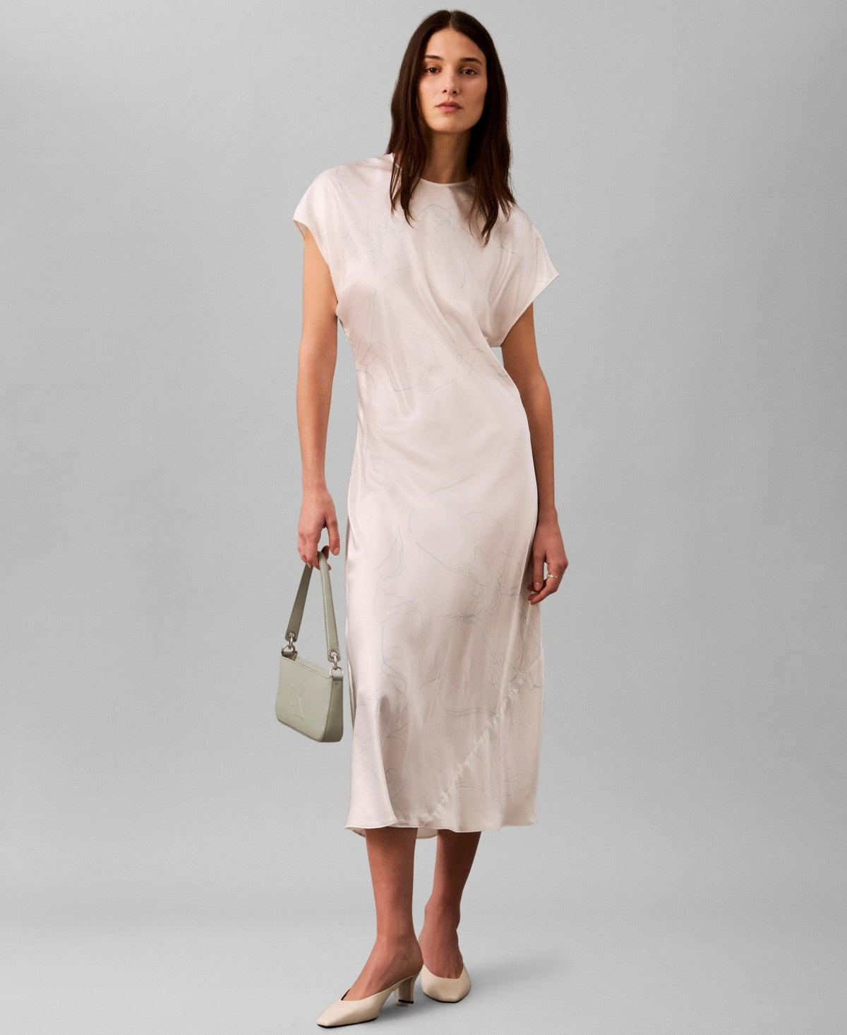 Calvin Klein Womens Crushed Satin Midi Sheath Dress White L