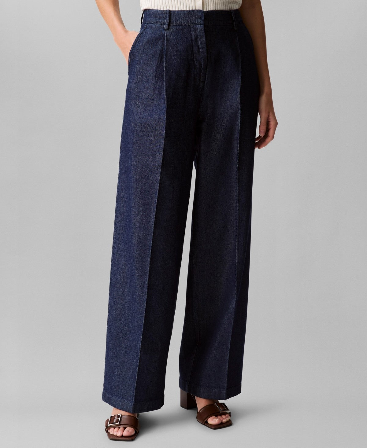 Calvin Klein Womens Relaxed Denim Wide Leg Trousers Dark Rinse