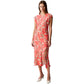 Calvin Klein Womens Cap Sleeve Printed Satin Midi Dress Orange Floral
