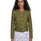 Calvin Klein Womens Tweed Collarless Button Front Jacket Olive Green