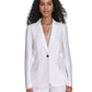 Calvin Klein Womens Pinstriped One Button Blazer White Khaki