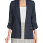 Calvin Klein Womens Faux Denim 3 4 Sleeve Jacket Heather Indigo