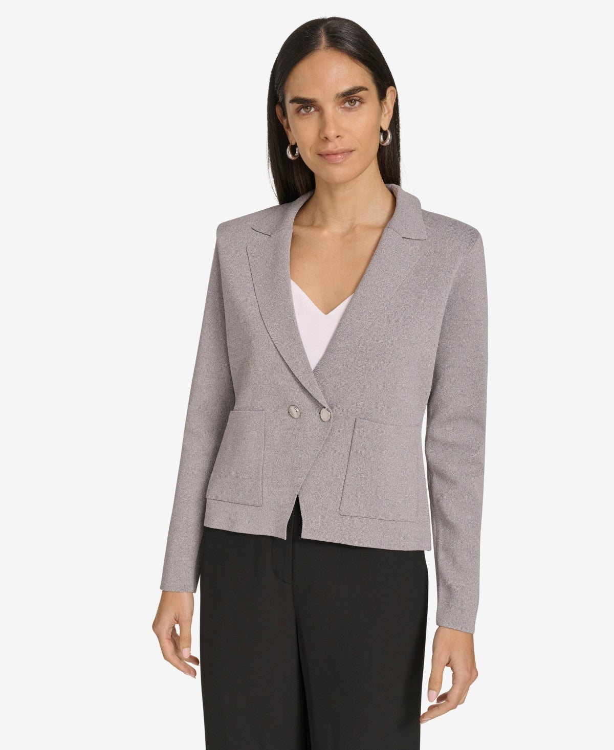 Calvin Klein Womens Two Button Sweater Blazer Grey Heather