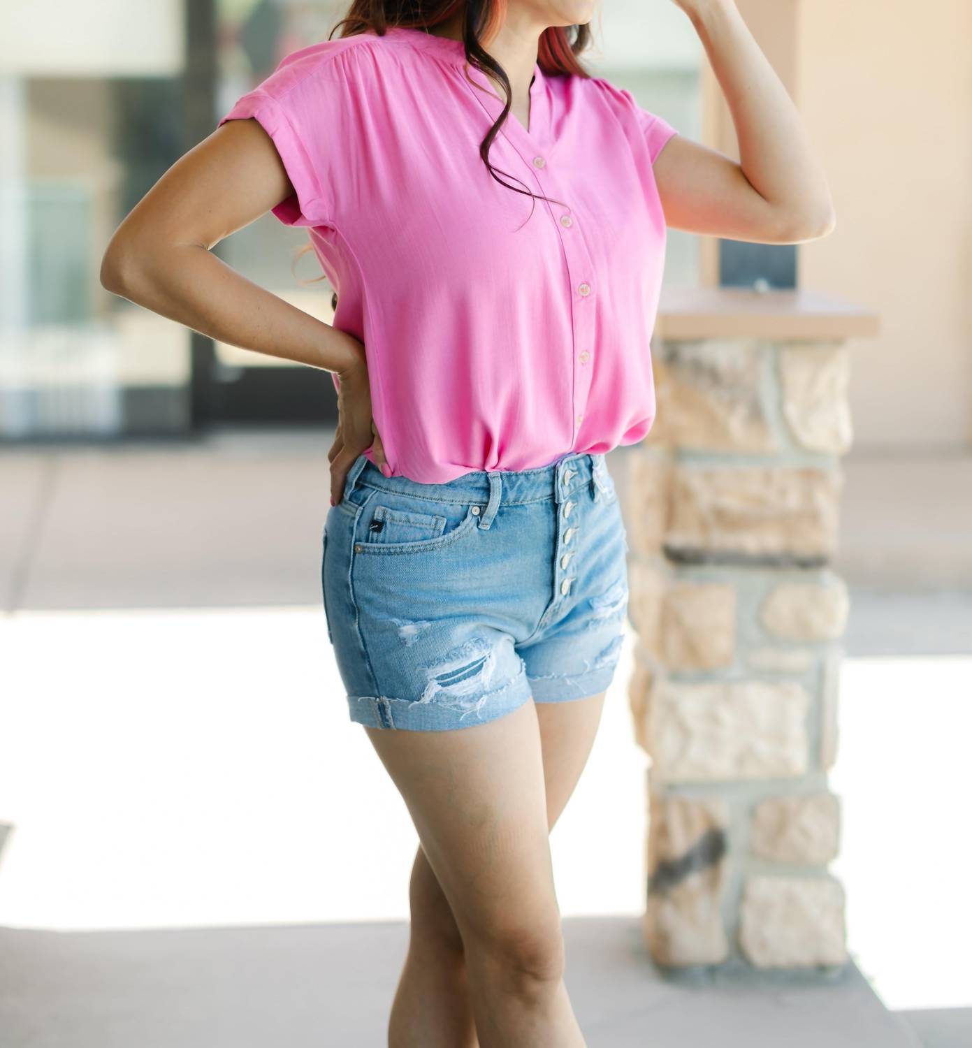 Blu Pepper - Short Roll Sleeve Button Down Shirt
