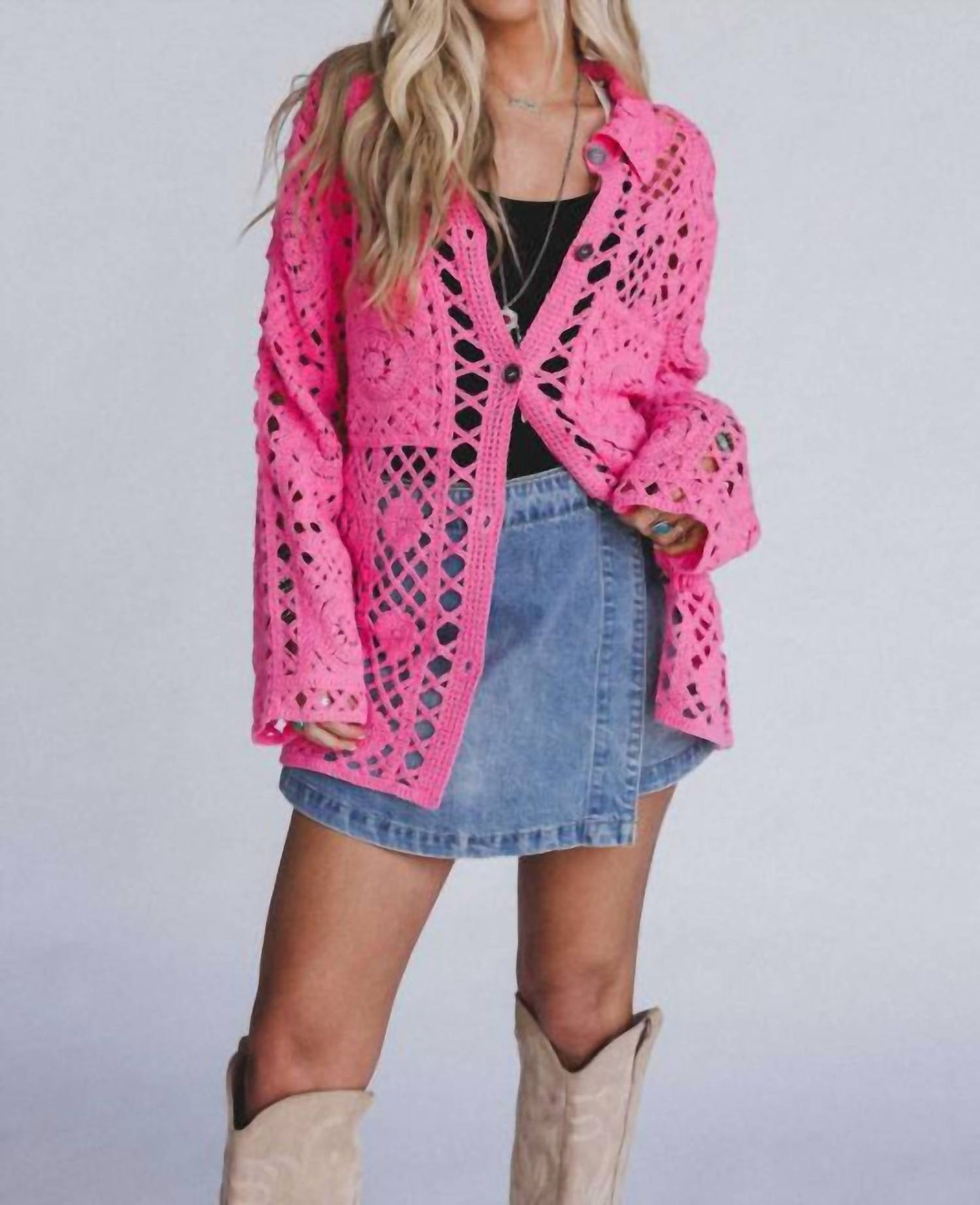 Pol - Crochet Button Down Sweater