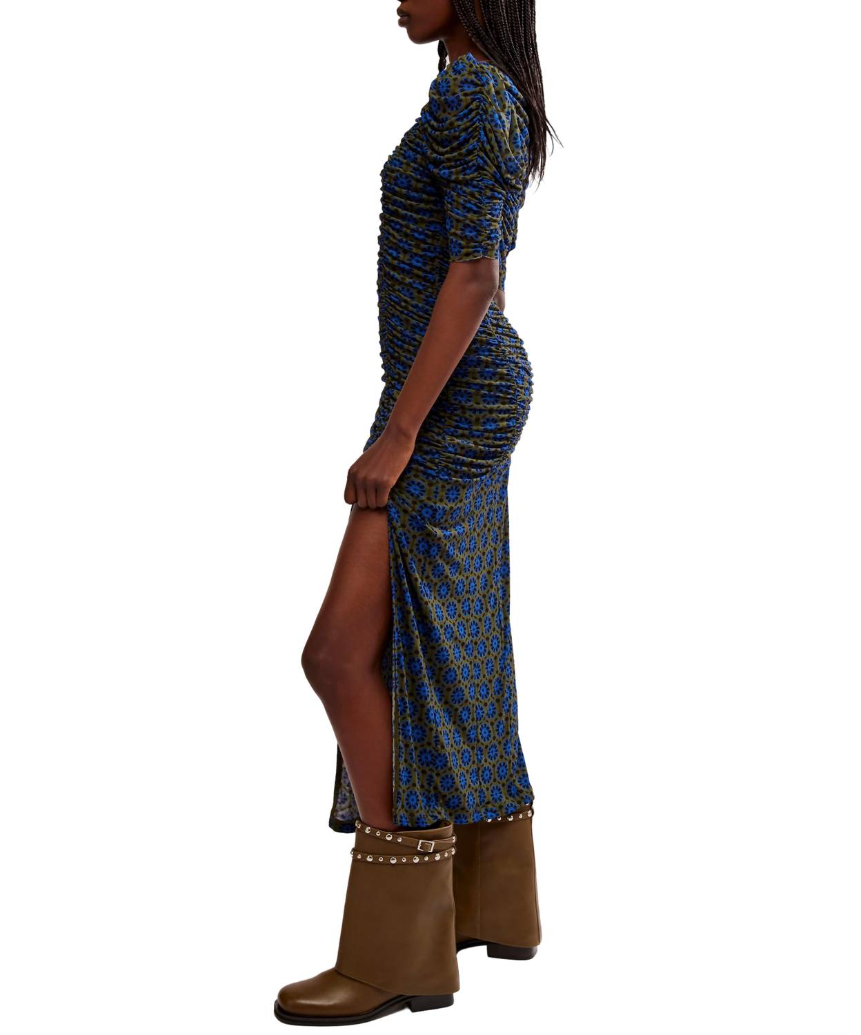 Free People - Briella Printed Ruched Midi Dress