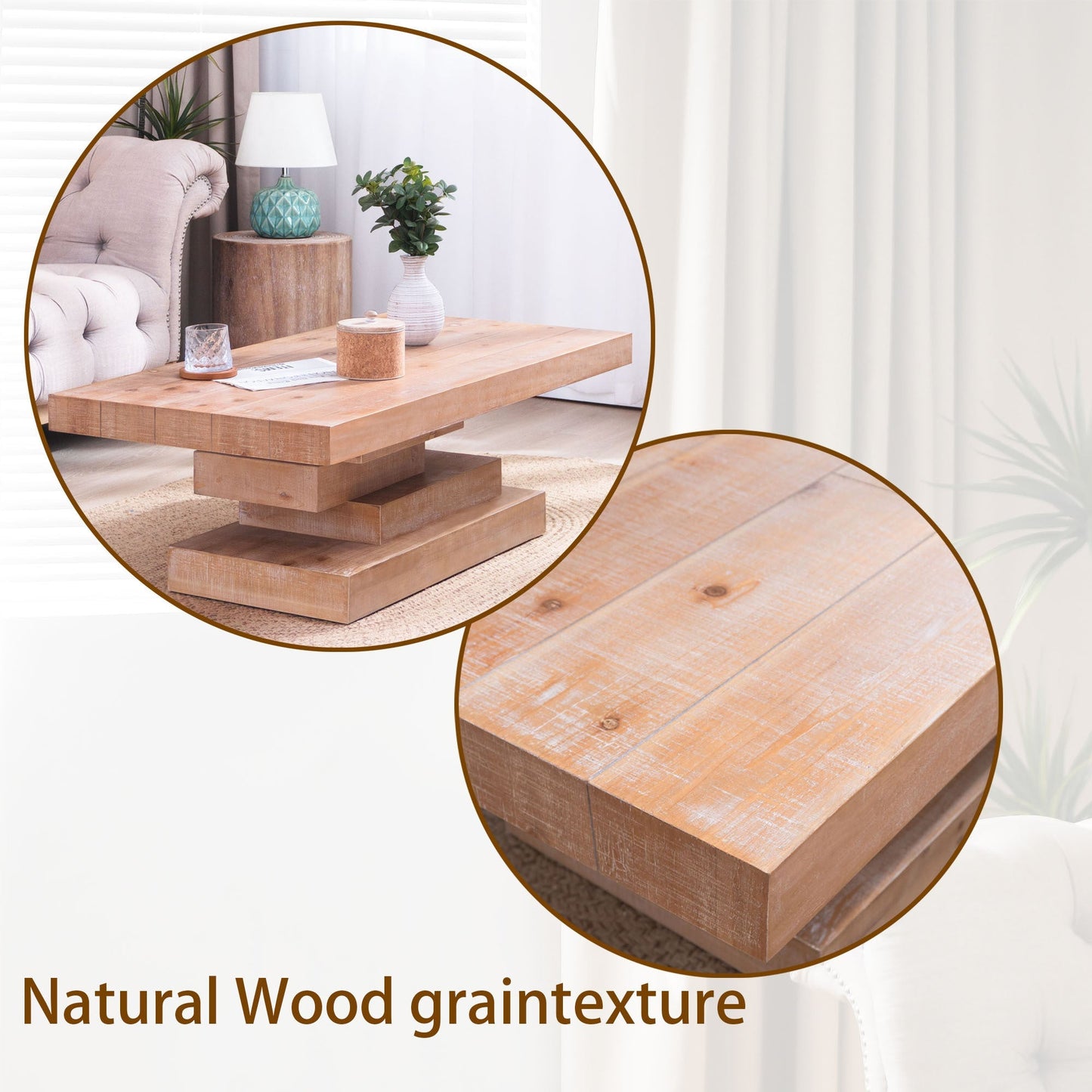 Modern Rustic Coffee Table – Rectangular Wood Center Table