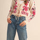 &Merci - Floral Knit Tie-front Cropped Sweater Cardigan