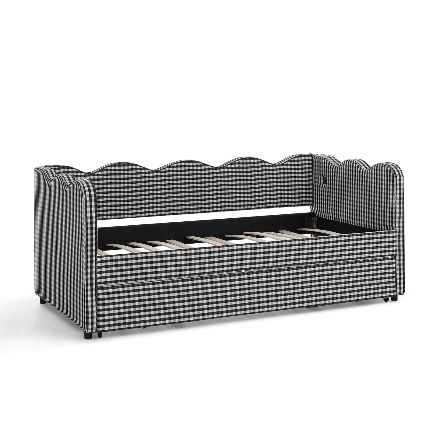 Cozy Gingham Daybed with Trundle Twin Size Sofa Bed