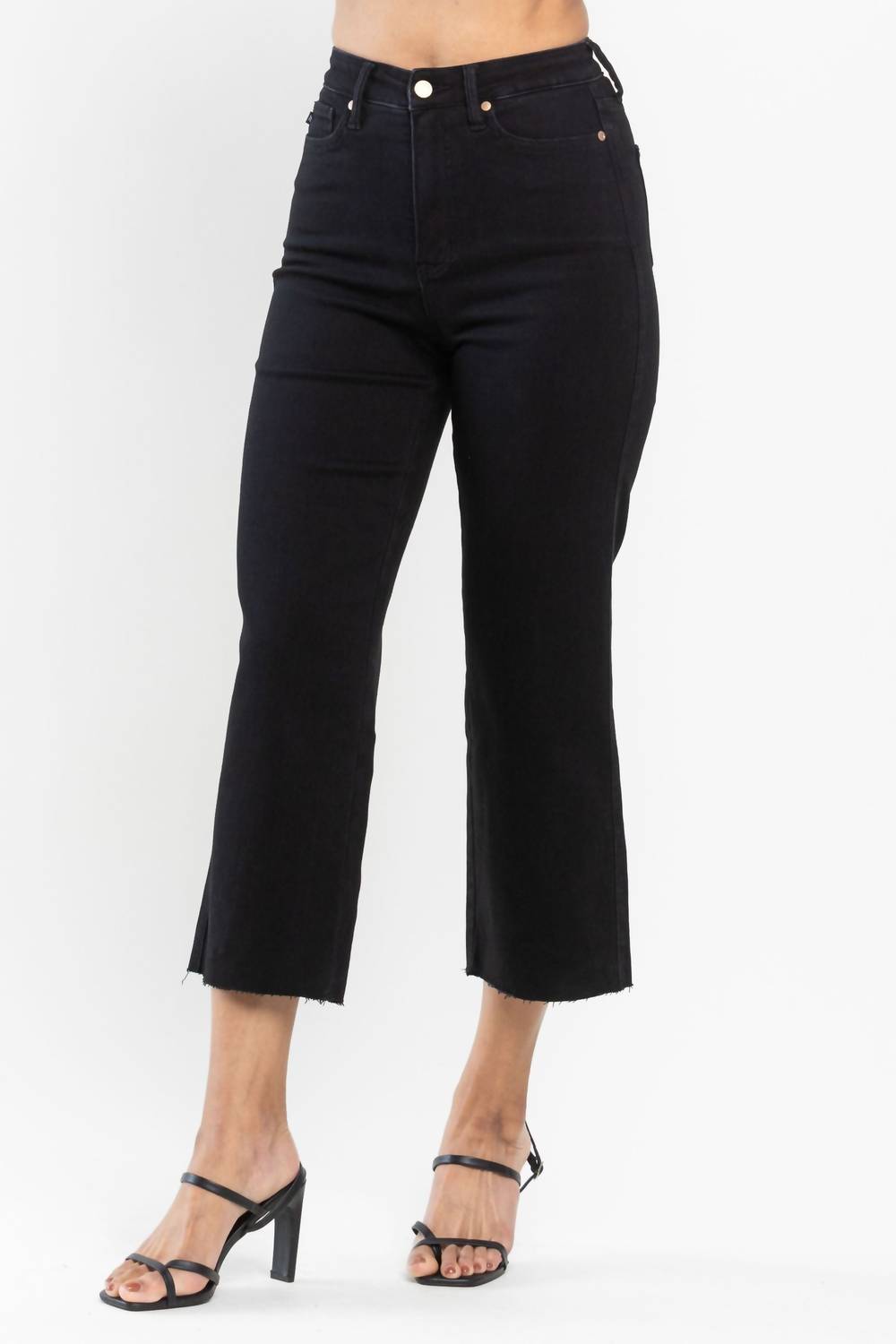 Judy Blue - Tummy Control Raw Hem Crop Wide Leg Jeans