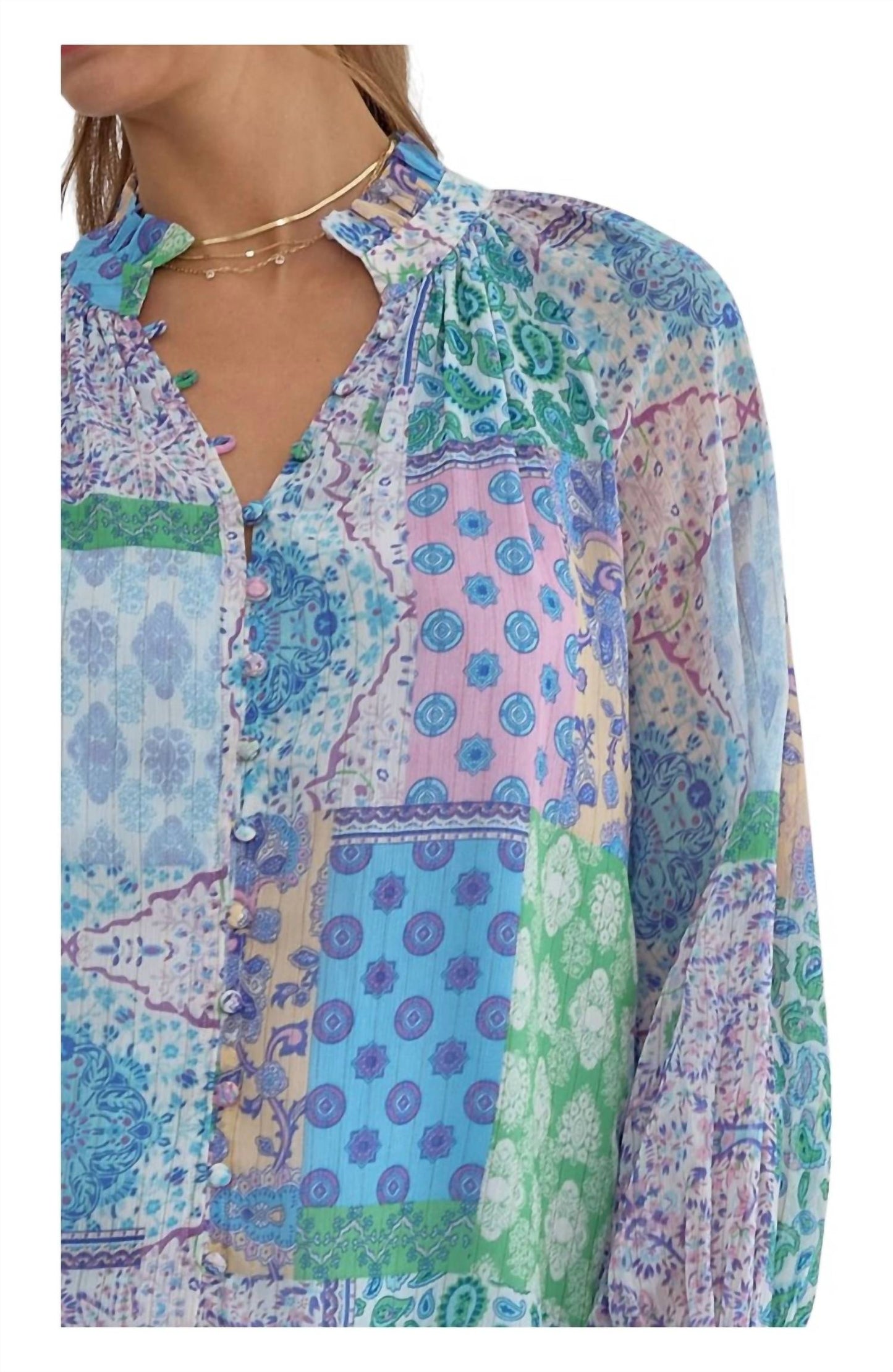 Entro - Patchwork Print Long Sleeve Blouse