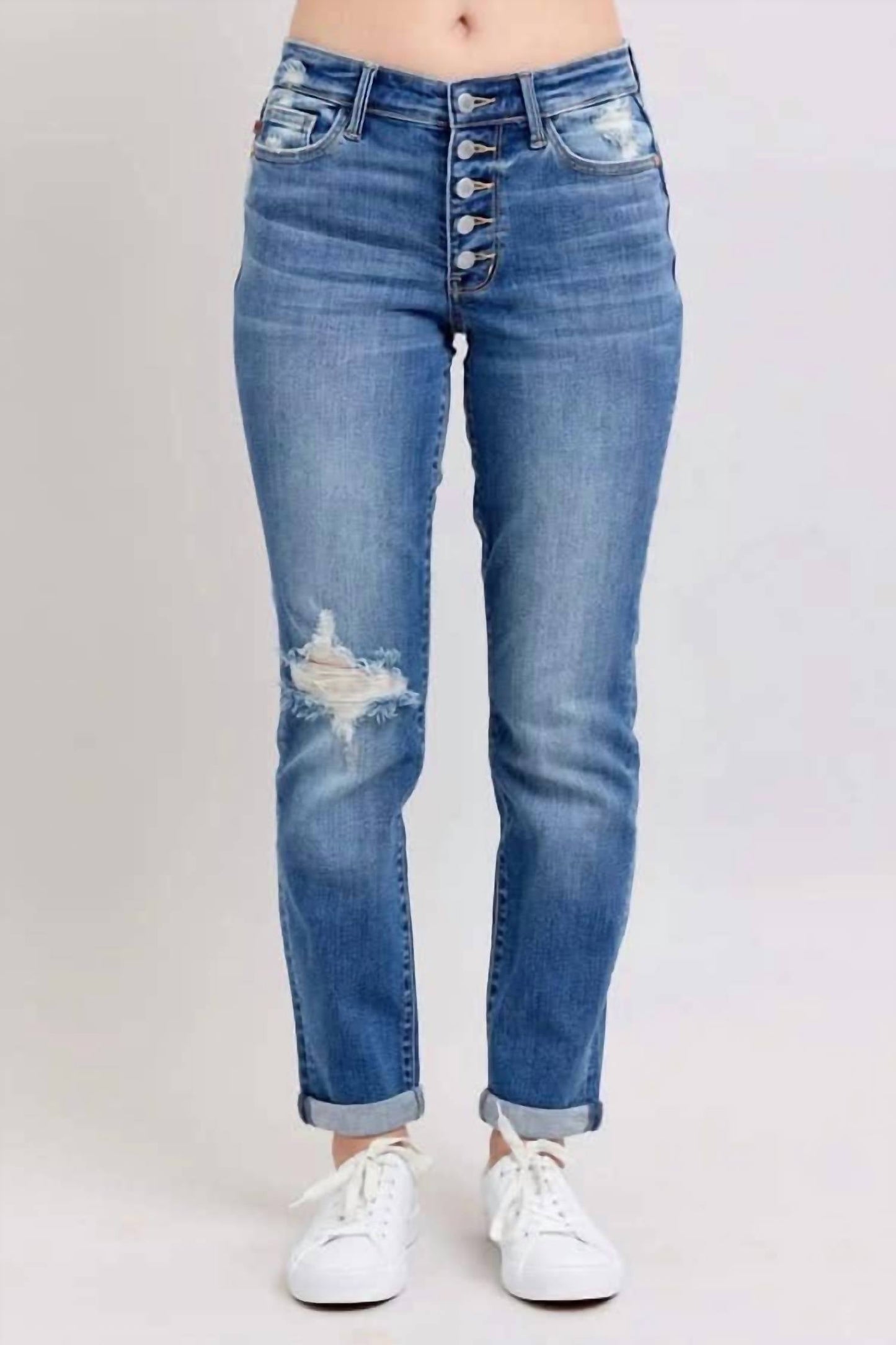 Judy Blue - Mid Rise Button-fly Boyfriend Jeans