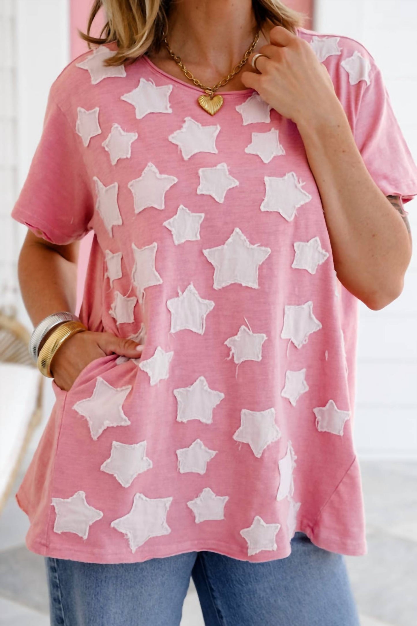 Blue Velvet - Star Patch Short Sleeve Top