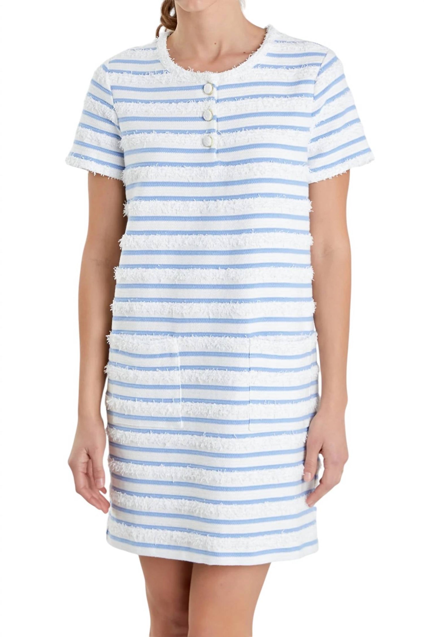 2.7 August Apparel - Fringed Striped Polo Mini Dress